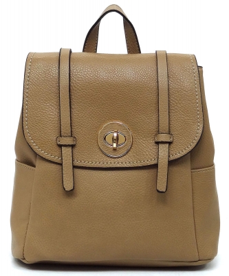 Pebbled Twist Lock Flap Convertible Backpack CMS051 MOCHA